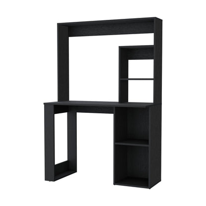 39" Black Wood Pedestal Computer Desk With Hutch