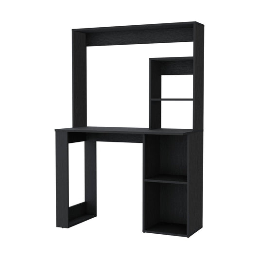 39" Black Wood Pedestal Computer Desk With Hutch