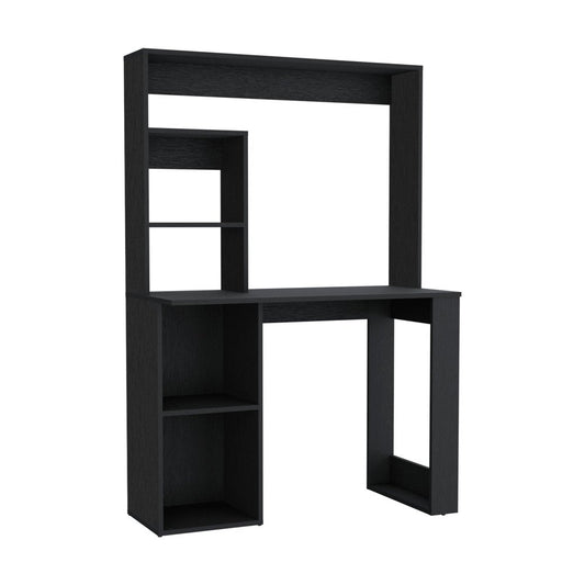 39" Black Wood Pedestal Computer Desk With Hutch