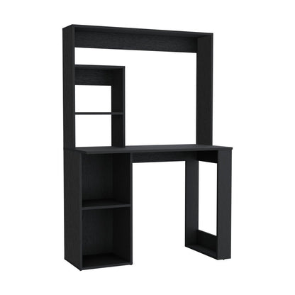 39" Black Wood Pedestal Computer Desk With Hutch