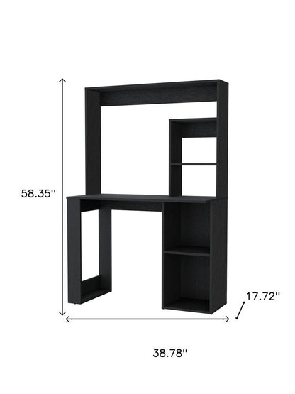 39" Black Wood Pedestal Computer Desk With Hutch