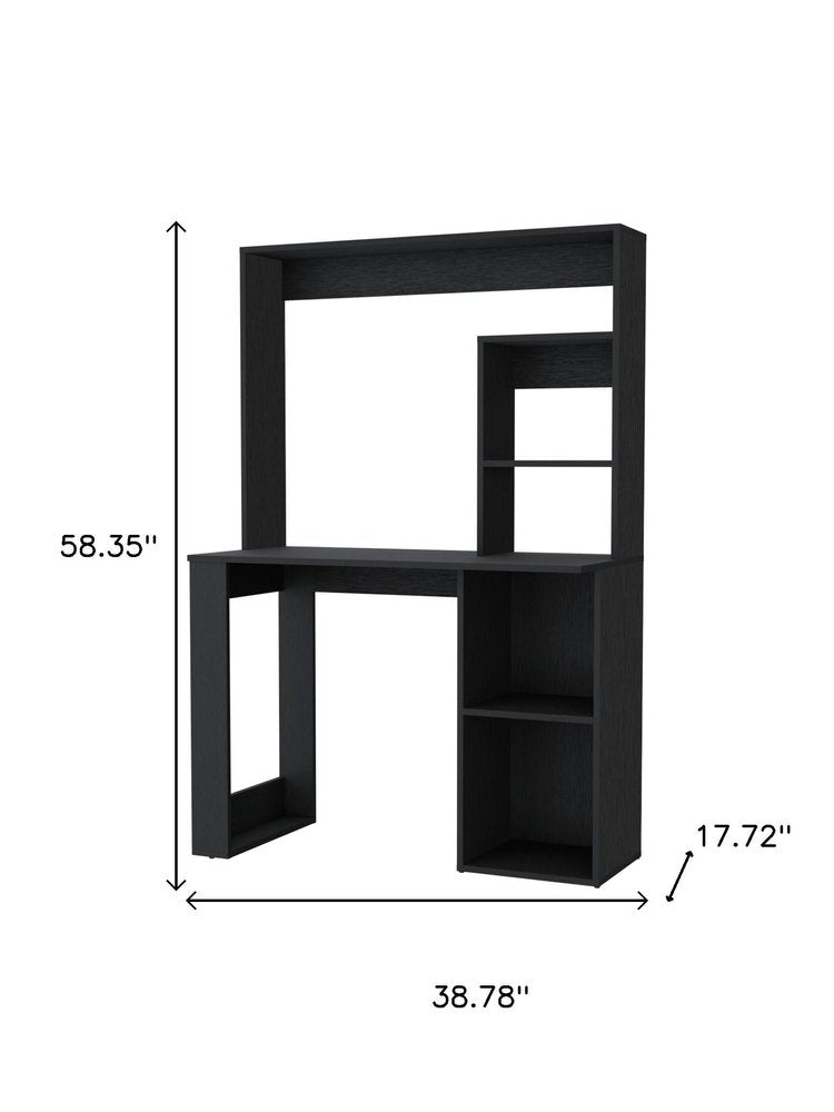 39" Black Wood Pedestal Computer Desk With Hutch — view 4