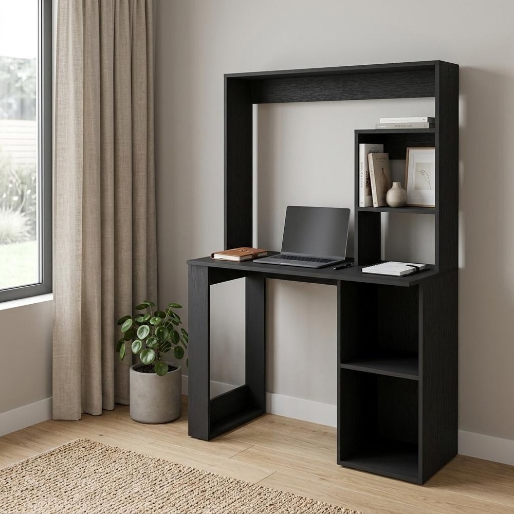 39" Black Wood Pedestal Computer Desk With Hutch HomeRoots