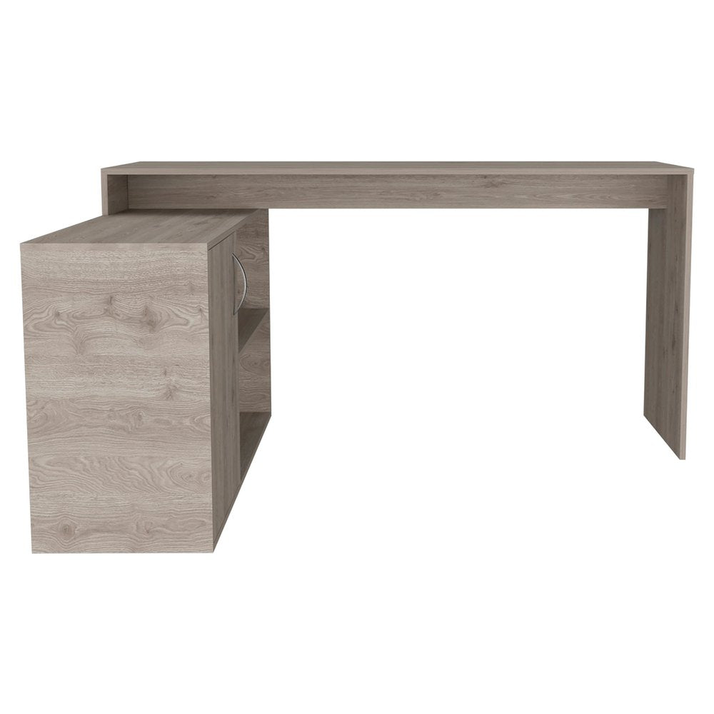 60" Light Gray Wood L Shape Pedestal Computer Desk — view 2