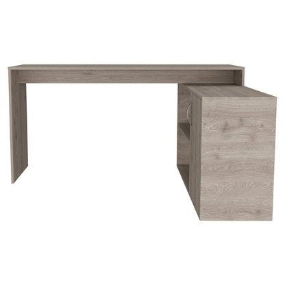 60" Light Gray Wood L Shape Pedestal Computer Desk HomeRoots