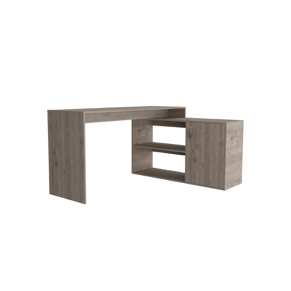 60" Light Gray Wood L Shape Pedestal Computer Desk HomeRoots