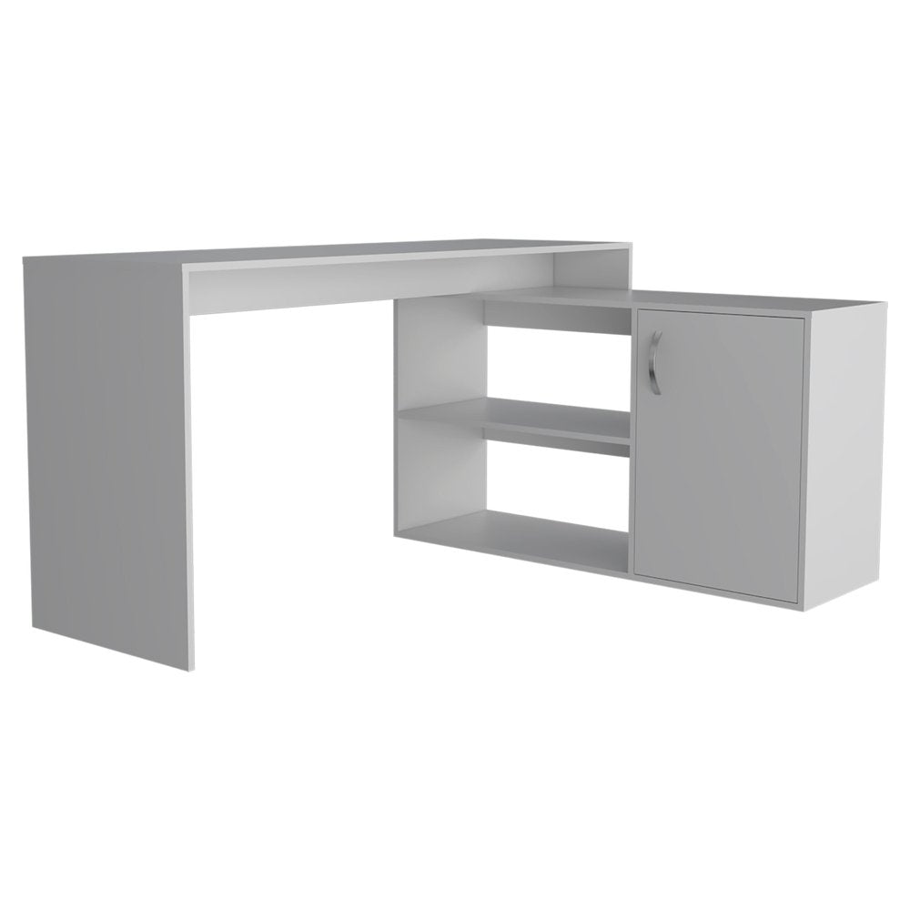 60" Light Gray Wood L Shape Pedestal Computer Desk HomeRoots