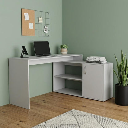 60" Light Gray Wood L Shape Pedestal Computer Desk HomeRoots