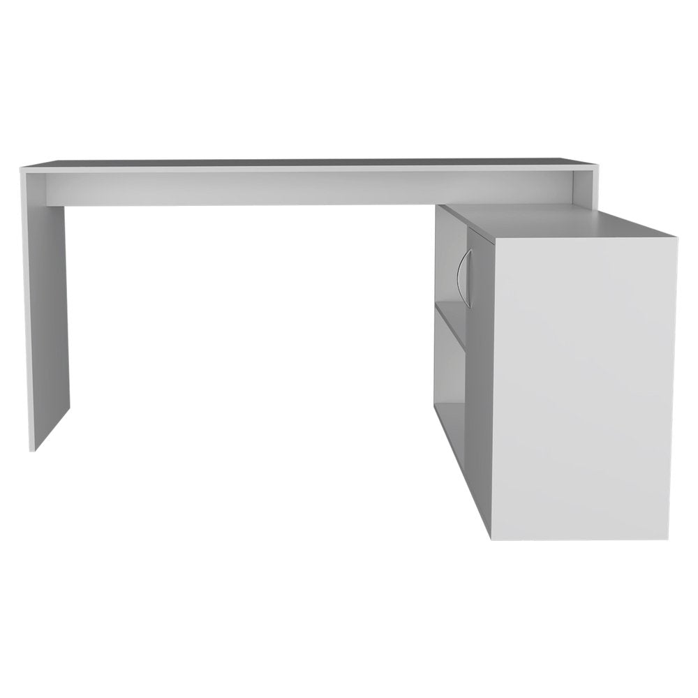 60" Light Gray Wood L Shape Pedestal Computer Desk — view 7