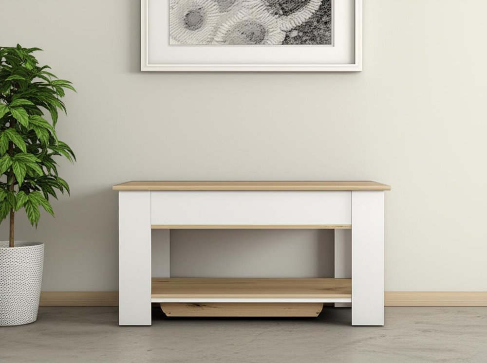 40" Oak and White Storage Bench with Flip Top HomeRoots