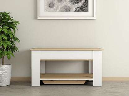 40" Oak And White Wood Storage Bench With Flip Top