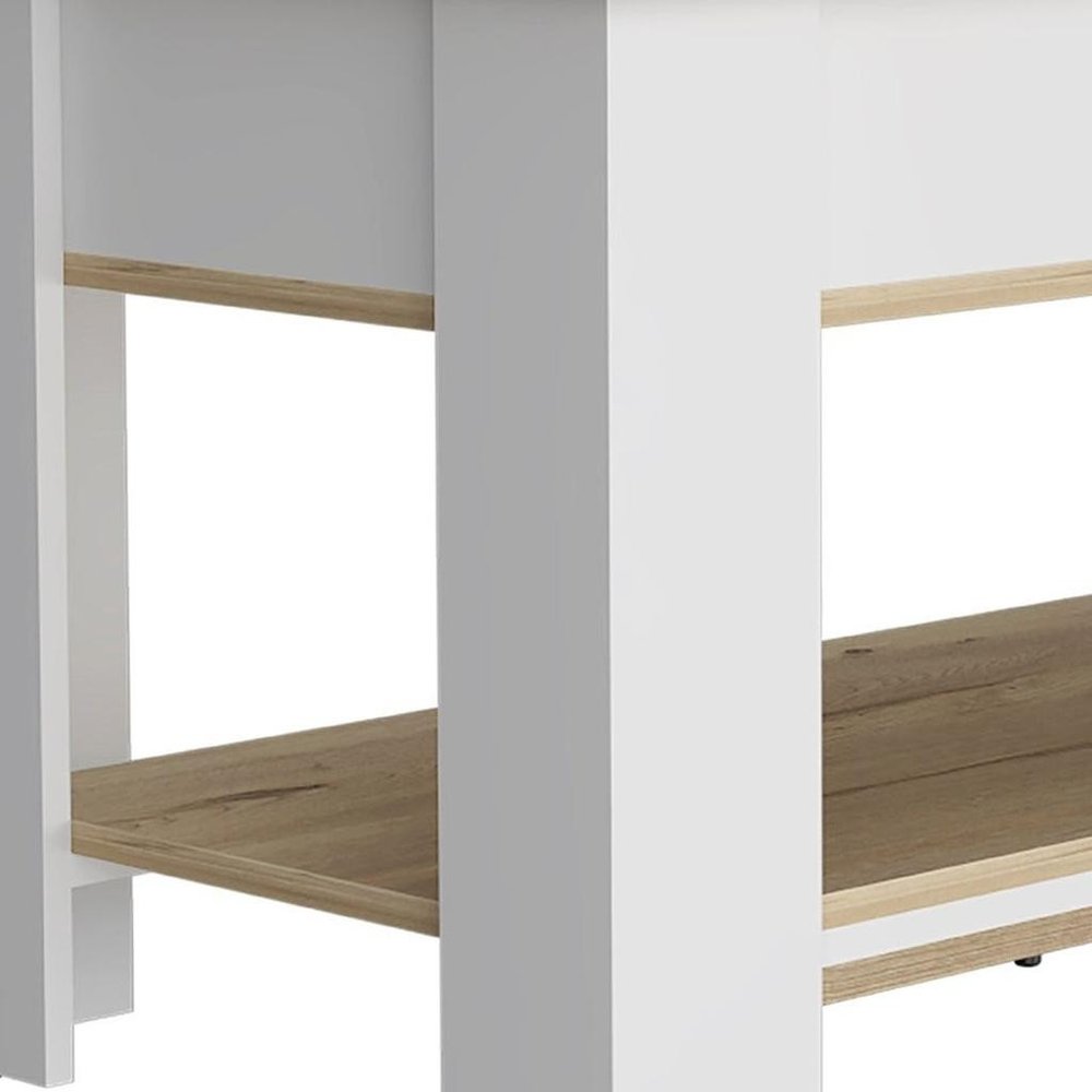 40" Oak and White Storage Bench with Flip Top HomeRoots