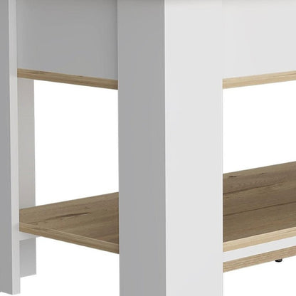 40" Oak and White Storage Bench with Flip Top HomeRoots