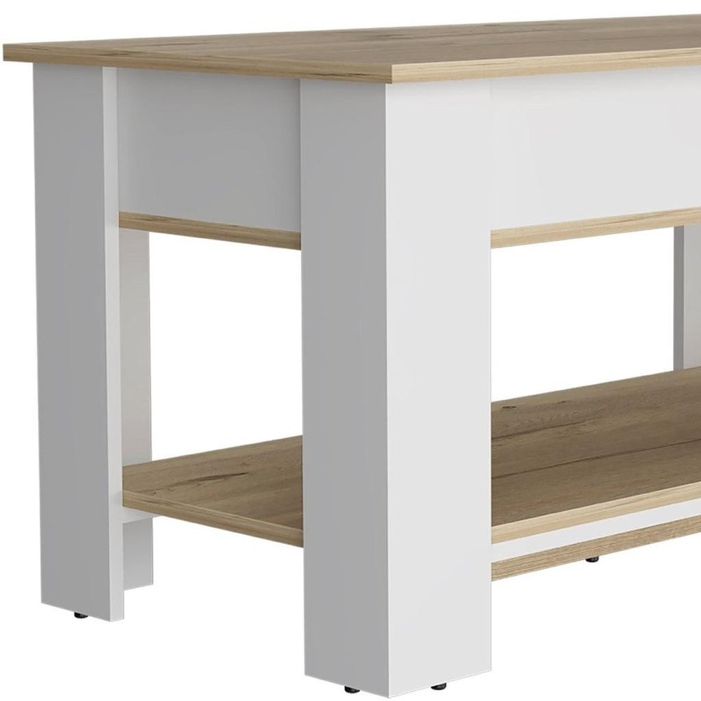 40" Oak And White Wood Storage Bench With Flip Top