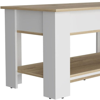 40" Oak And White Wood Storage Bench With Flip Top
