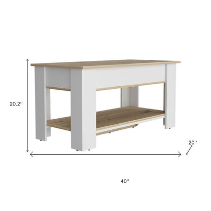 40" Oak And White Wood Storage Bench With Flip Top