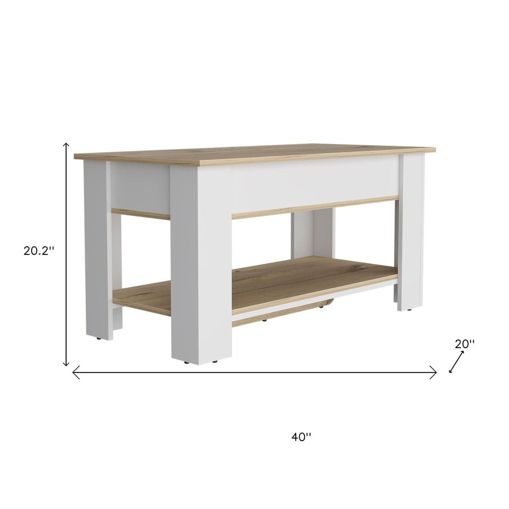 40" Oak and White Storage Bench with Flip Top HomeRoots