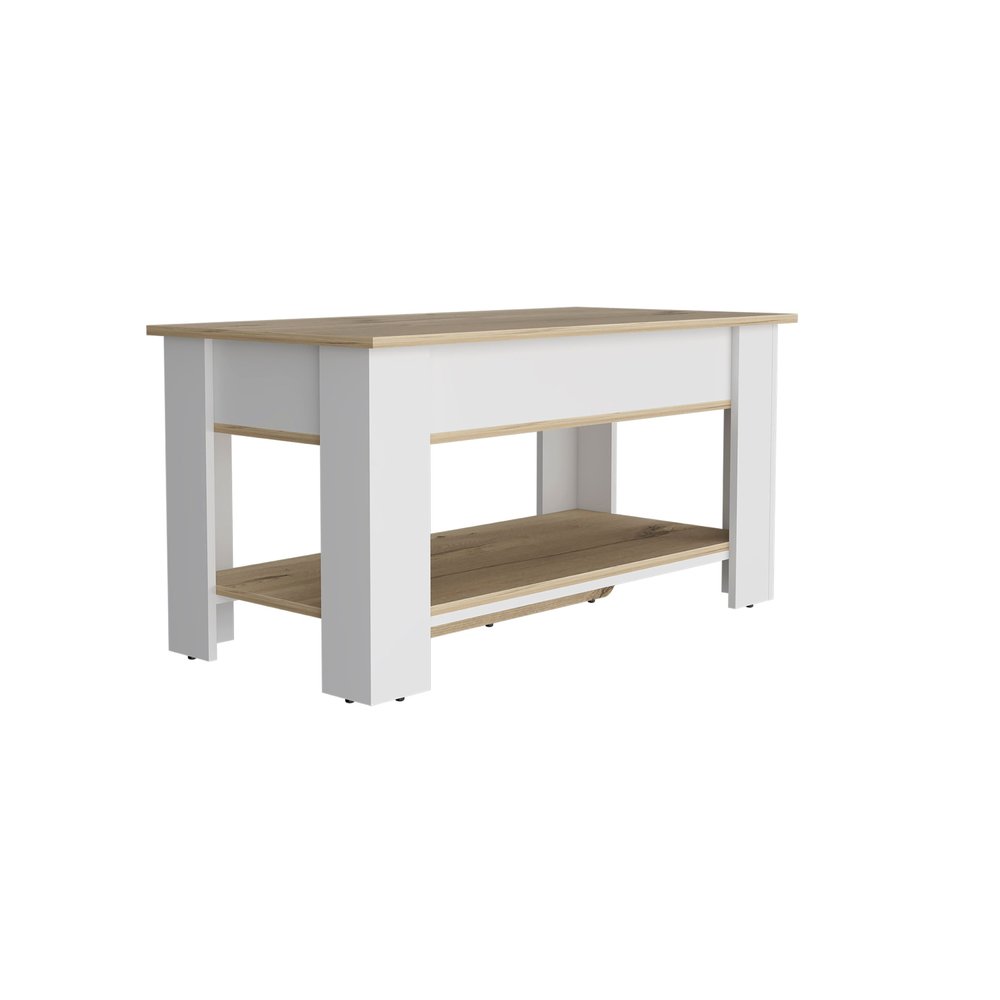 40" Oak and White Storage Bench with Flip Top — view 2