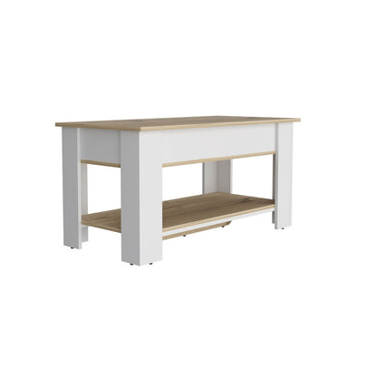 40" Oak and White Storage Bench with Flip Top HomeRoots