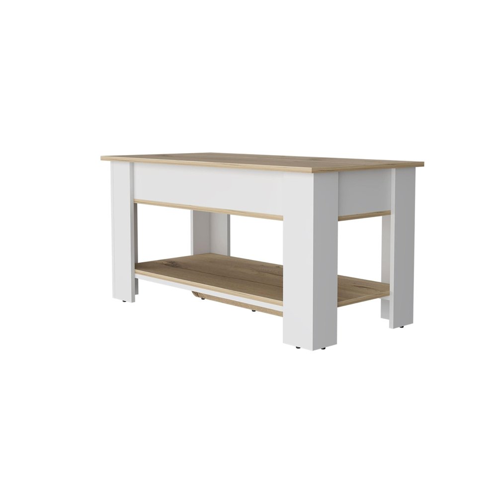 40" Oak And White Wood Storage Bench With Flip Top — view 6
