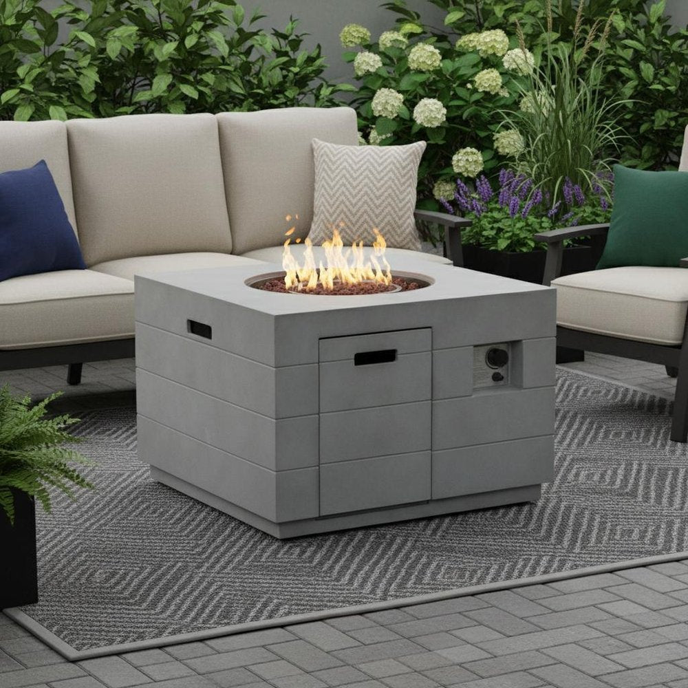 50000 BTU 35" Gray Aluminum Natural Gas Square Fire Pit Table With Cover HomeRoots