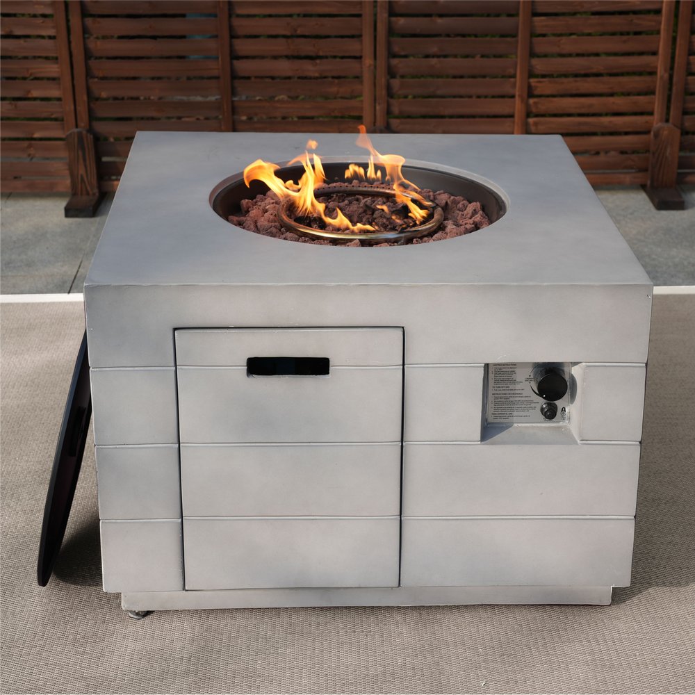 50000 BTU 35" Gray Aluminum Natural Gas Square Fire Pit Table With Cover HomeRoots
