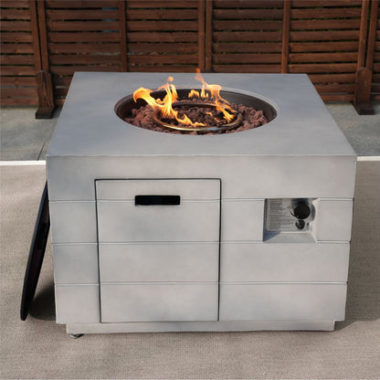 50000 BTU 35" Gray Aluminum Natural Gas Square Fire Pit Table With Cover HomeRoots