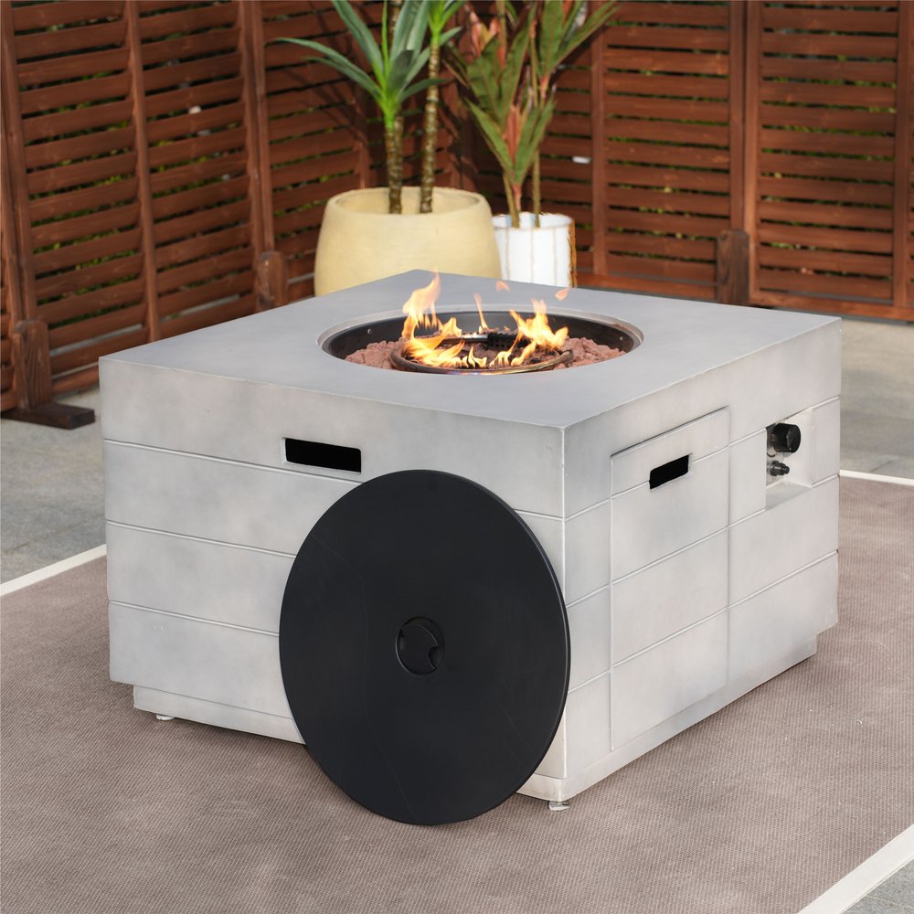 50000 BTU 35" Gray Aluminum Natural Gas Square Fire Pit Table With Cover HomeRoots