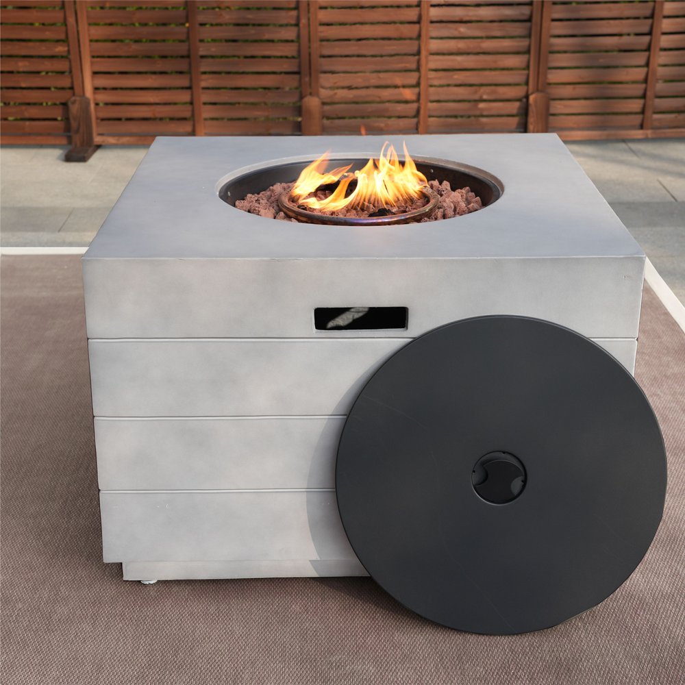 50000 BTU 35" Gray Aluminum Natural Gas Square Fire Pit Table With Cover HomeRoots