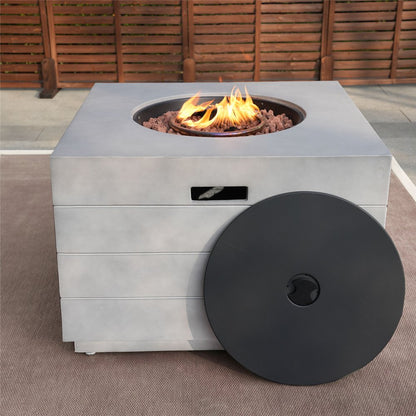 50000 BTU 35" Gray Aluminum Natural Gas Square Fire Pit Table With Cover HomeRoots