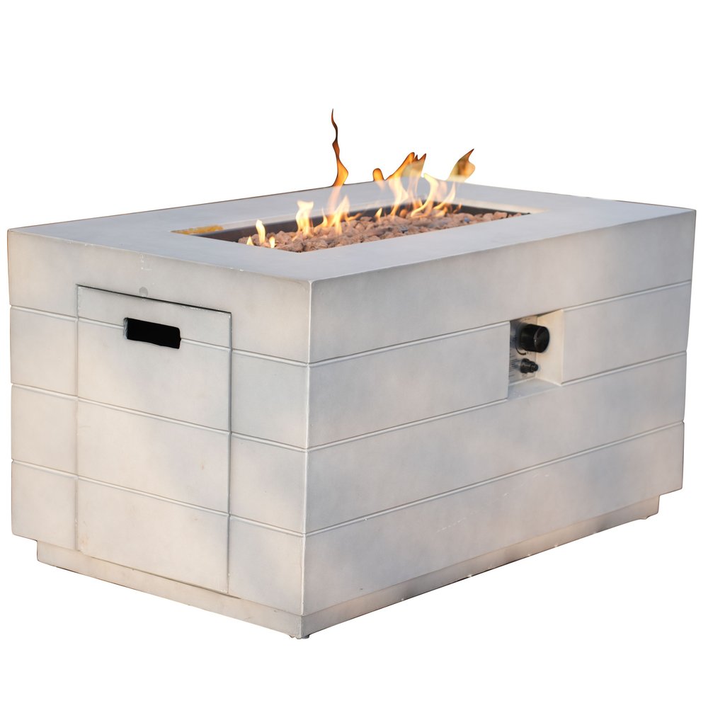 28" Gray Aluminum Natural gas Rectangular Fire pit table With Cover HomeRoots