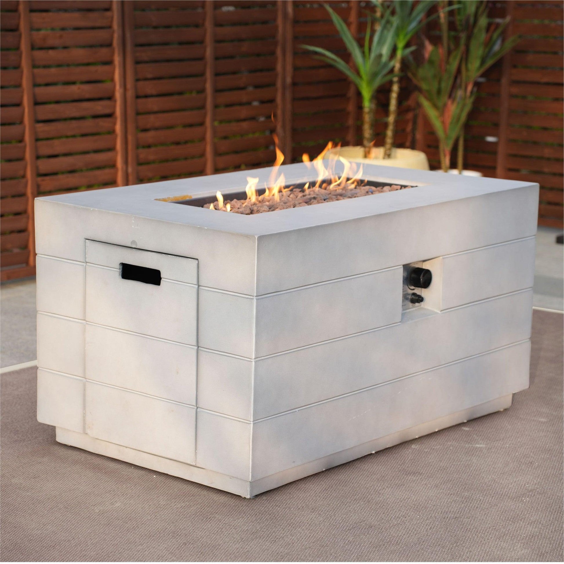 28" Gray Aluminum Natural gas Rectangular Fire pit table With Cover - FurniFindUSA