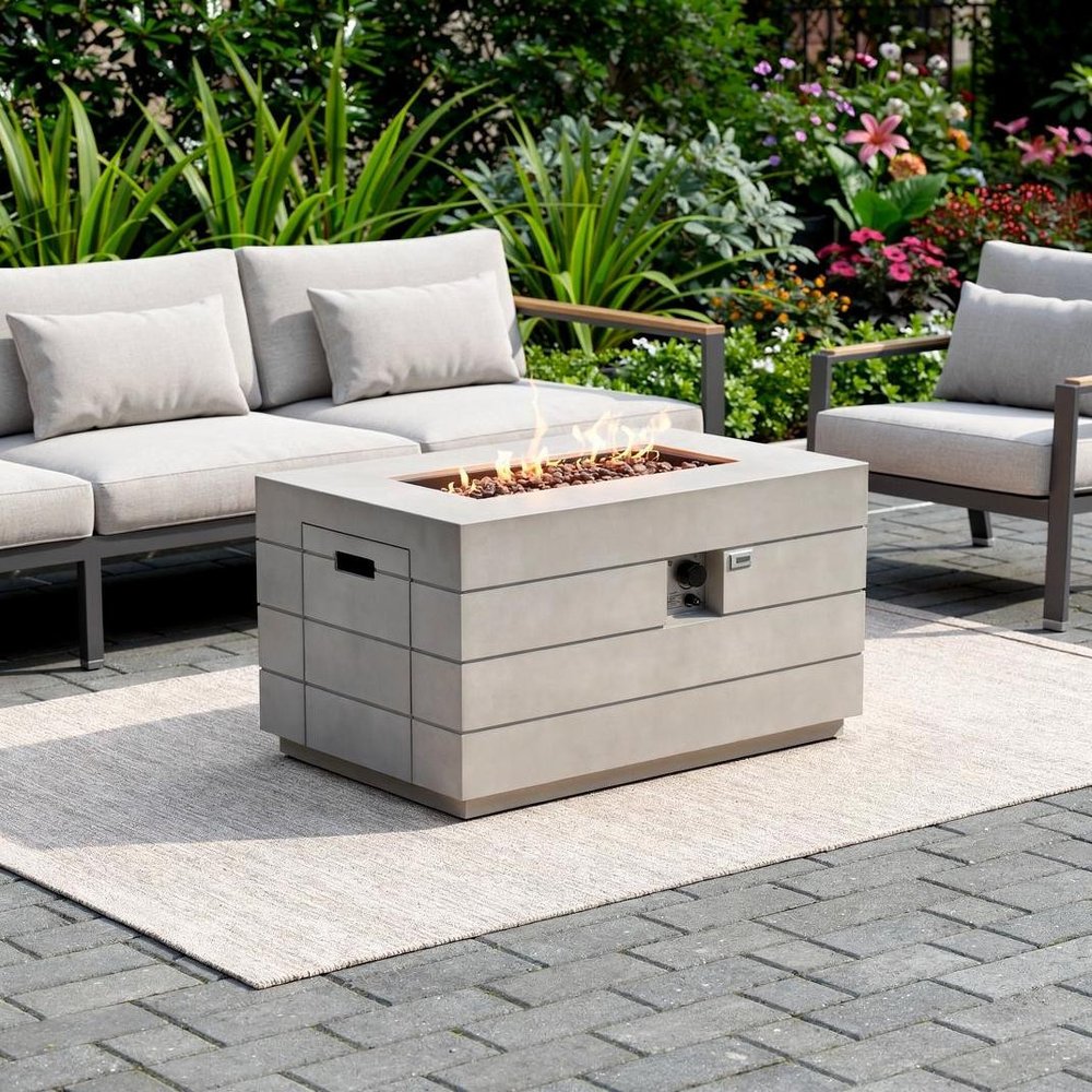 28" Gray Aluminum Natural gas Rectangular Fire pit table With Cover HomeRoots
