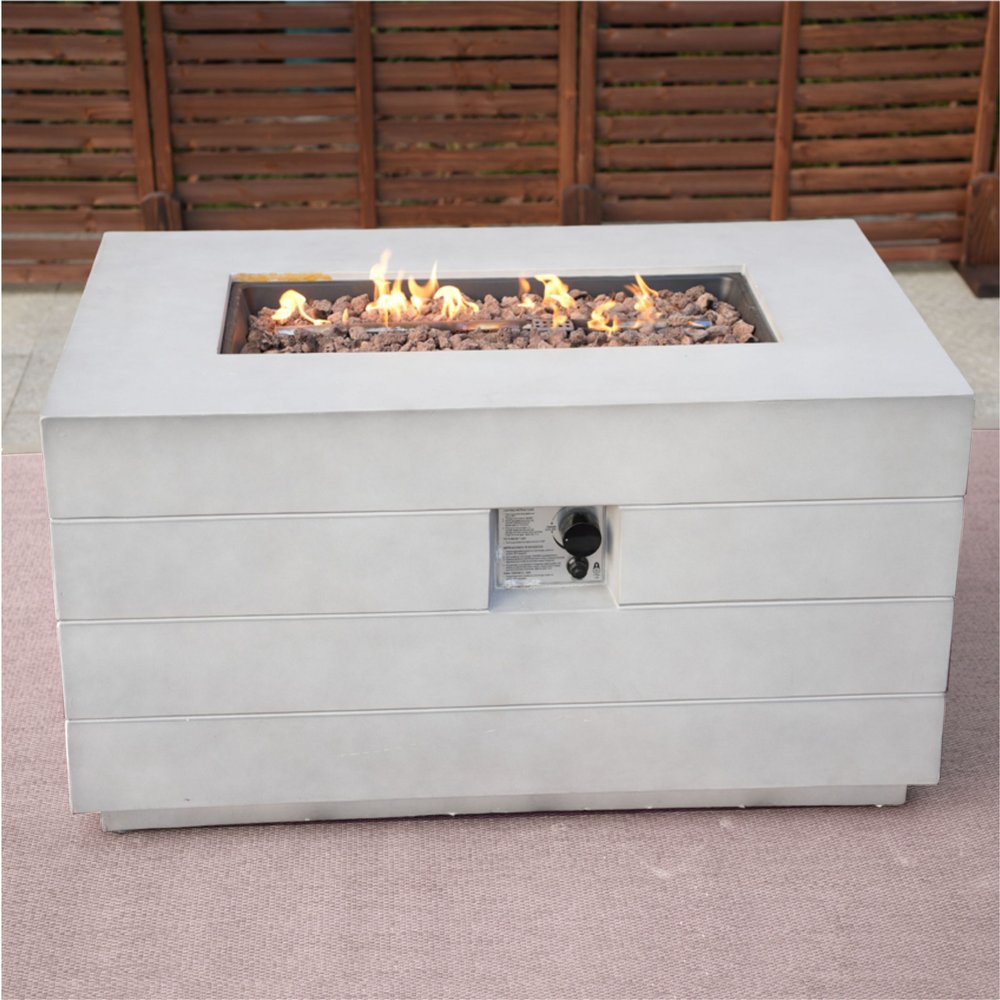 28" Gray Aluminum Natural gas Rectangular Fire pit table With Cover HomeRoots