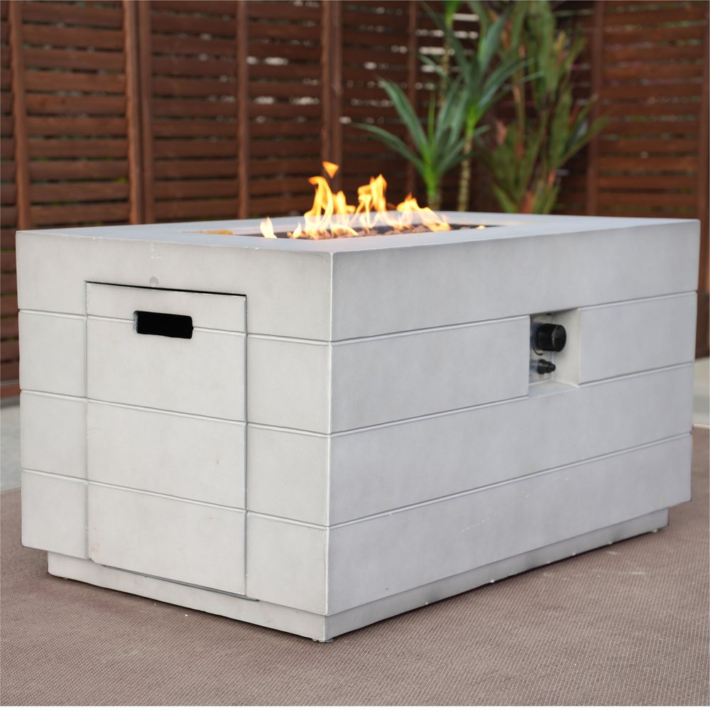 28" Gray Aluminum Natural gas Rectangular Fire pit table With Cover HomeRoots
