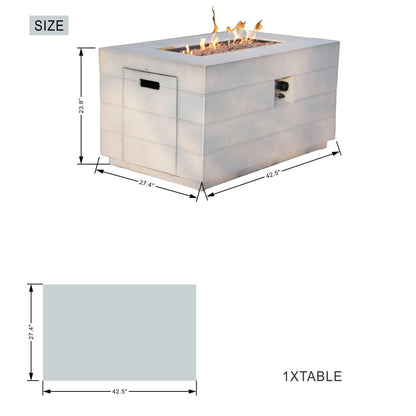 28" Gray Aluminum Natural gas Rectangular Fire pit table With Cover - FurniFindUSA