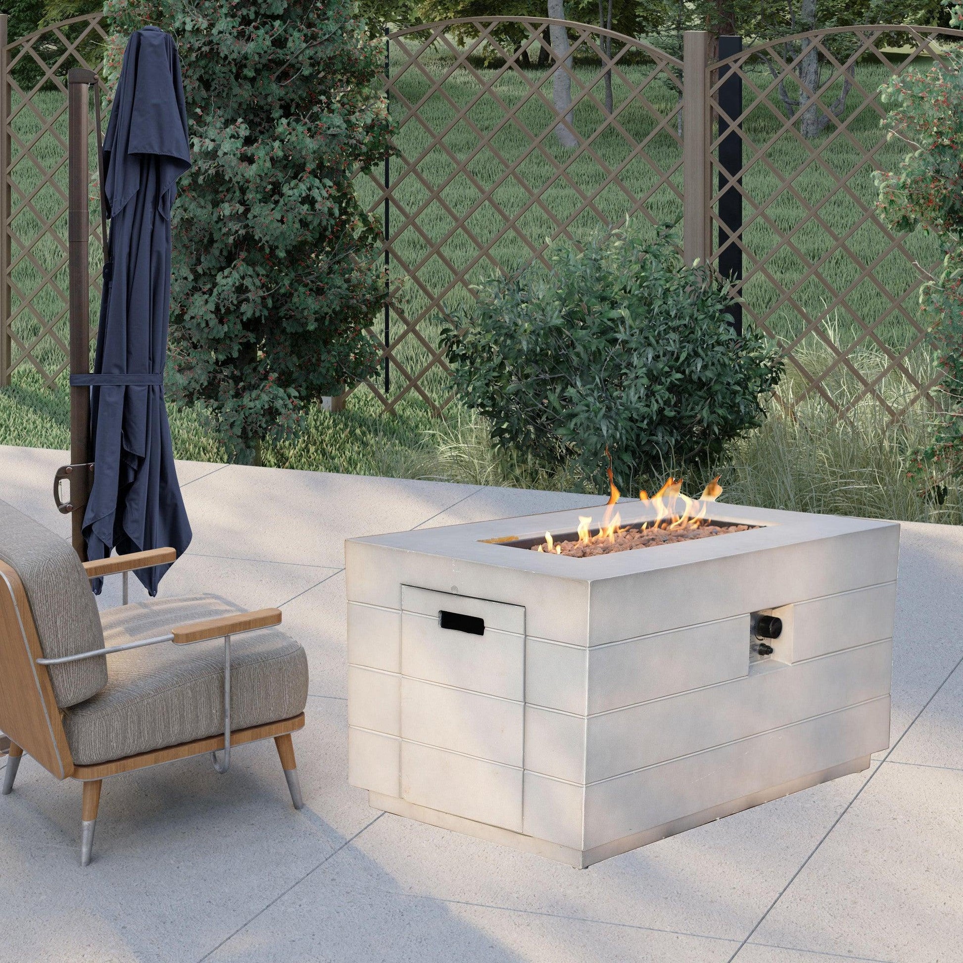 28" Gray Aluminum Natural gas Rectangular Fire pit table With Cover - FurniFindUSA