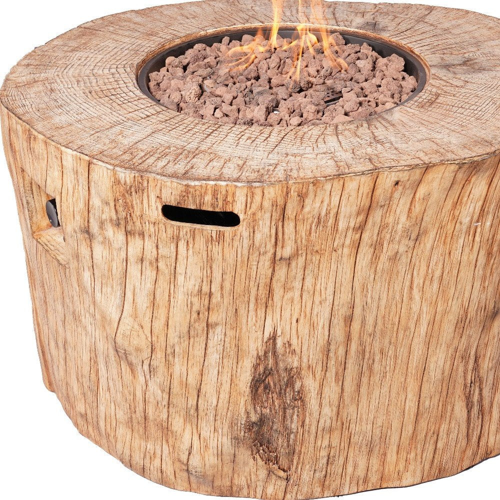 37" Brown Faux Wood Stump Propane Round Fire pit With Cover HomeRoots