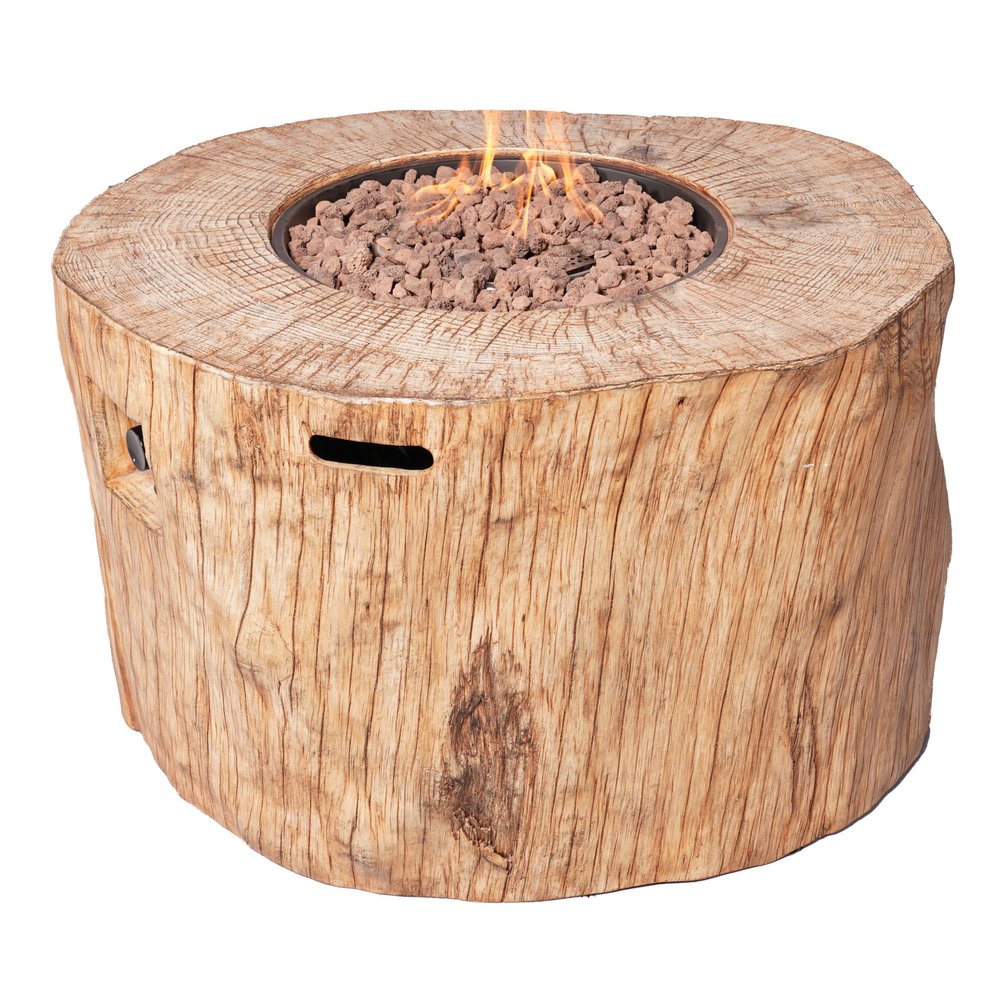 37" Brown Faux Wood Stump Propane Round Fire pit With Cover HomeRoots