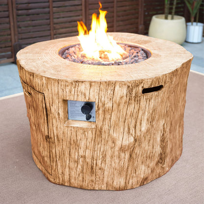 37" Brown Faux Wood Stump Propane Round Fire pit With Cover HomeRoots