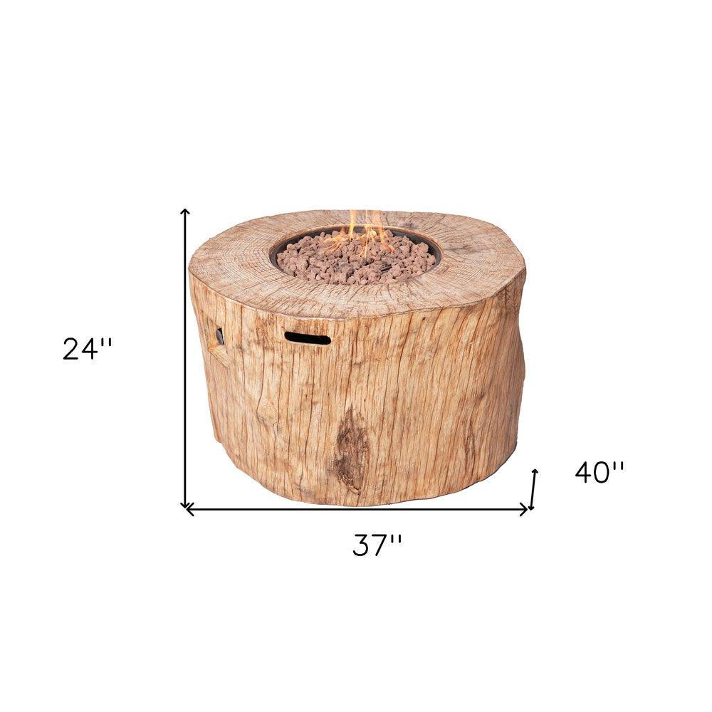 37" Brown Faux Wood Stump Propane Round Fire pit With Cover HomeRoots