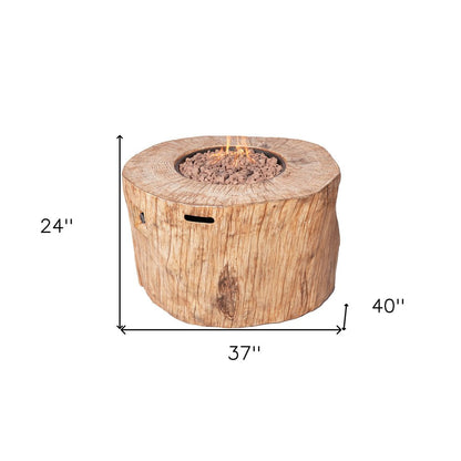 37" Brown Faux Wood Stump Propane Round Fire pit With Cover HomeRoots