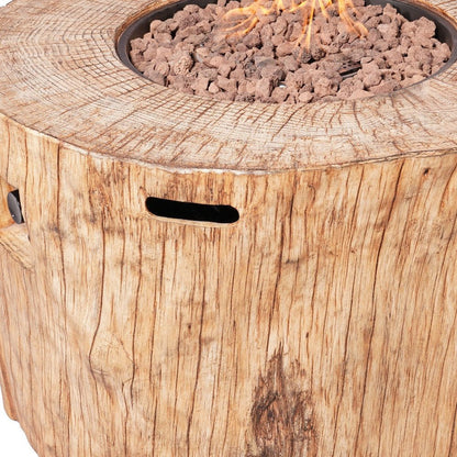 37" Brown Faux Wood Stump Propane Round Fire pit With Cover HomeRoots