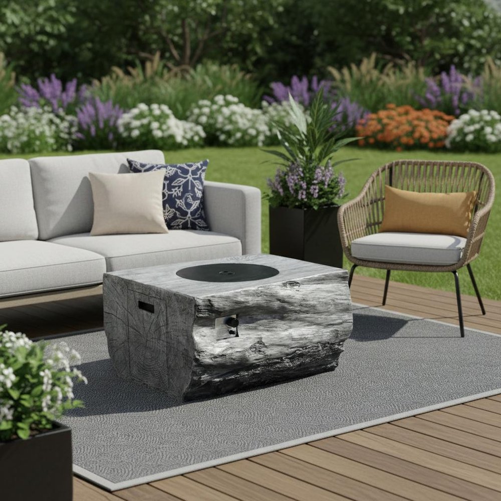 50000 BTU 40" Gray Aluminum Natural Gas Rectangular Fire Pit With Cover HomeRoots