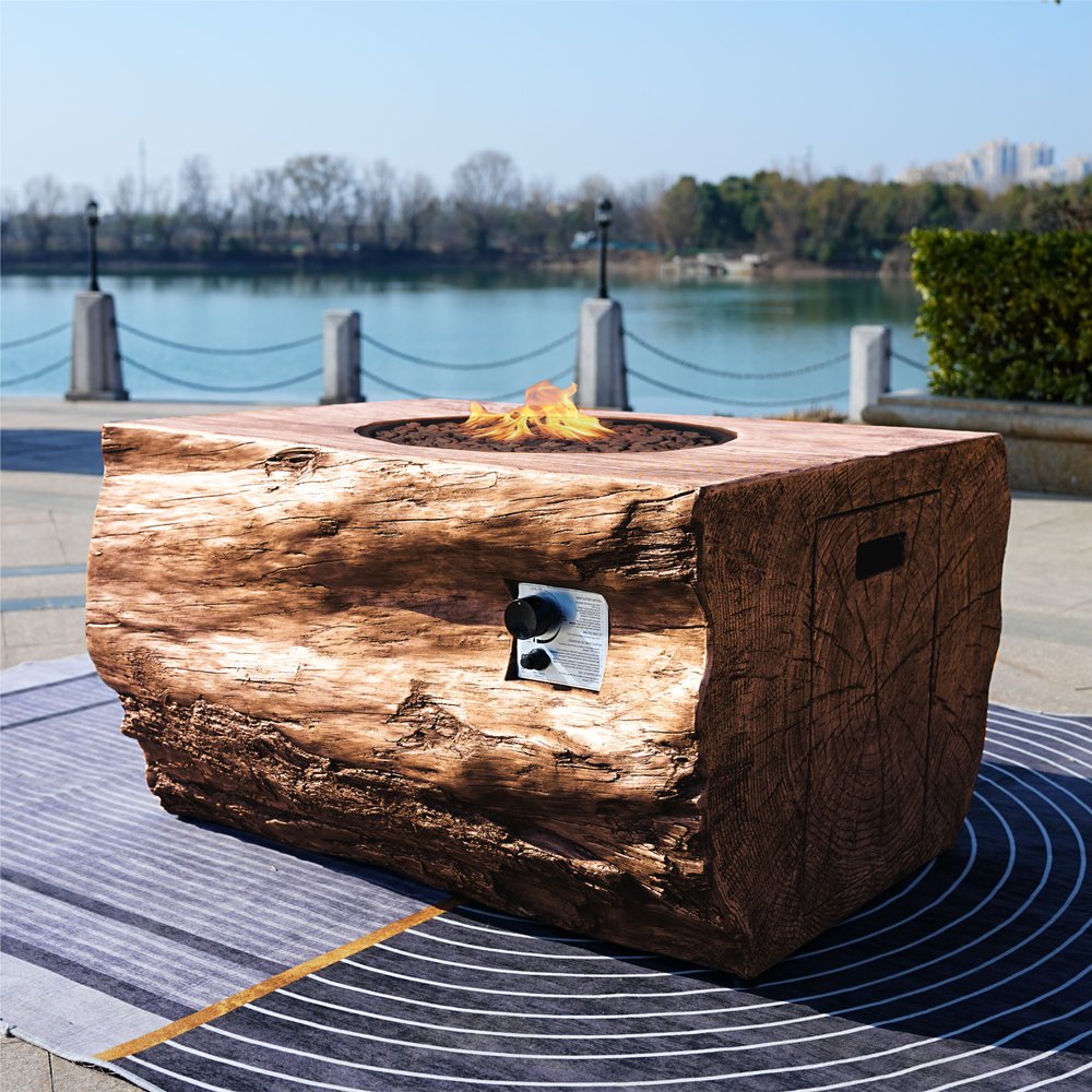 50000 BTU 40" Brown Aluminum Natural Gas Rectangular Fire Pit With Cover HomeRoots