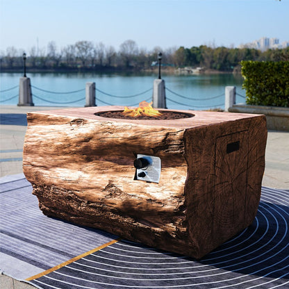 50000 BTU 40" Brown Aluminum Natural Gas Rectangular Fire Pit With Cover HomeRoots