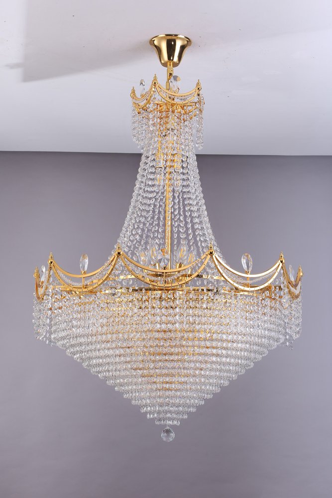 Clear And Gold Empire Multi Light and Metal Crystal Glass Dimmable Chandelier HomeRoots