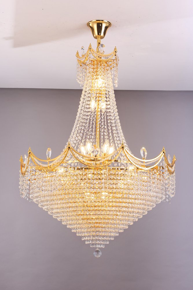Clear And Gold Empire Multi Light and Metal Crystal Glass Dimmable Chandelier HomeRoots