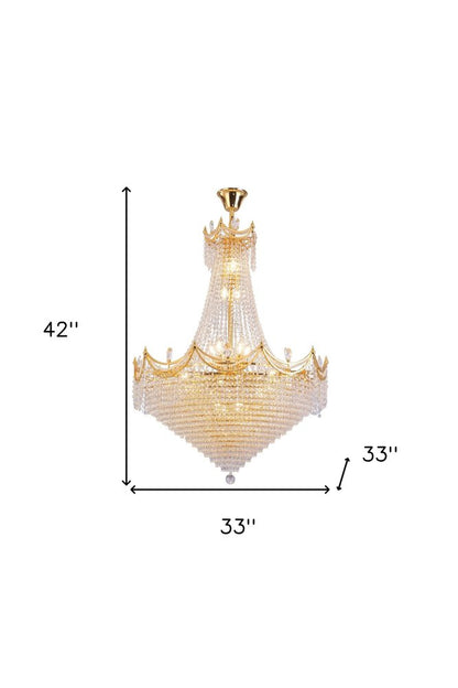 Clear And Gold Empire Multi Light and Metal Crystal Glass Dimmable Chandelier HomeRoots