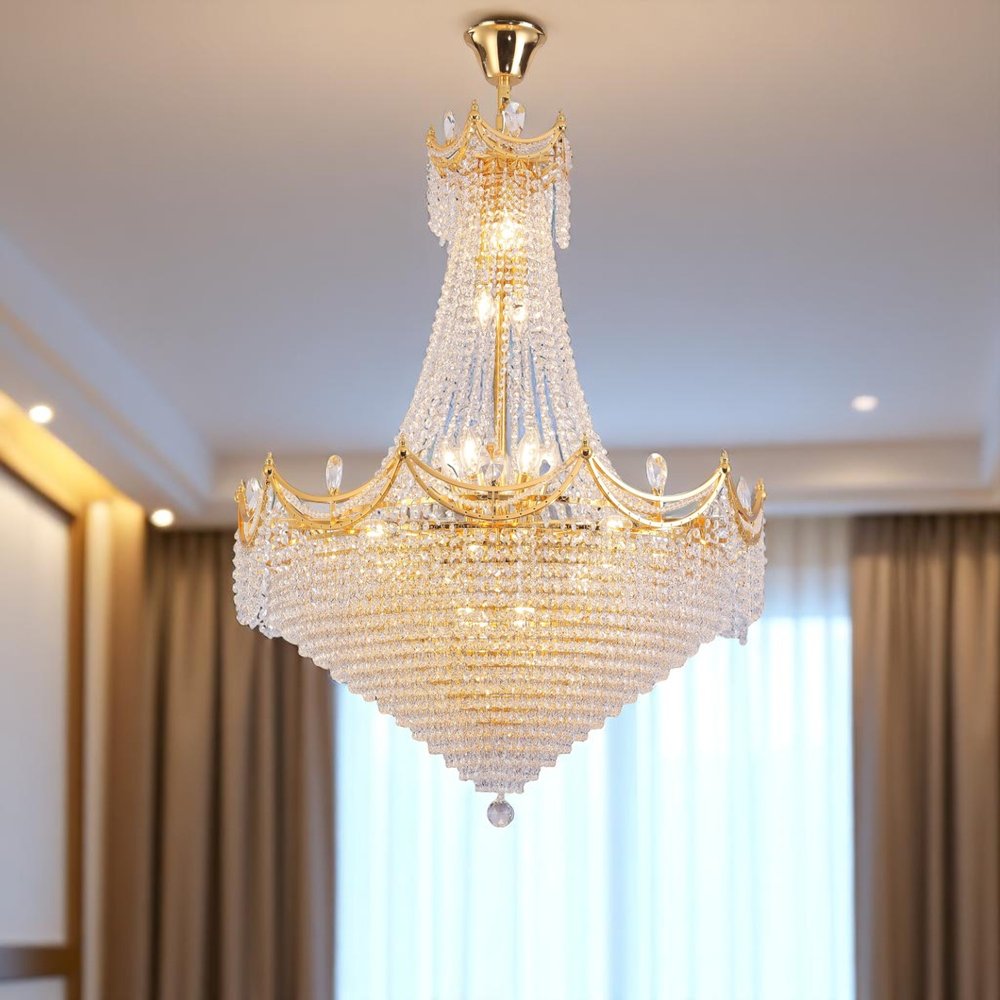 Clear And Gold Empire Multi Light and Metal Crystal Glass Dimmable Chandelier HomeRoots